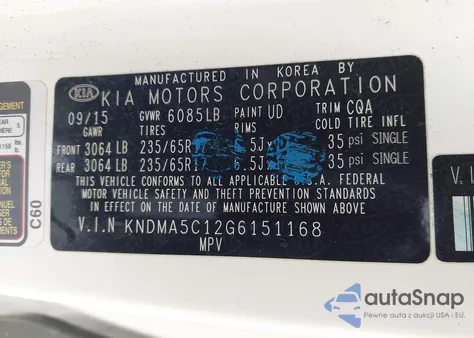 2016 Kia Sedona L из США, поврежденный, VIN KNDMA5C12G6151168